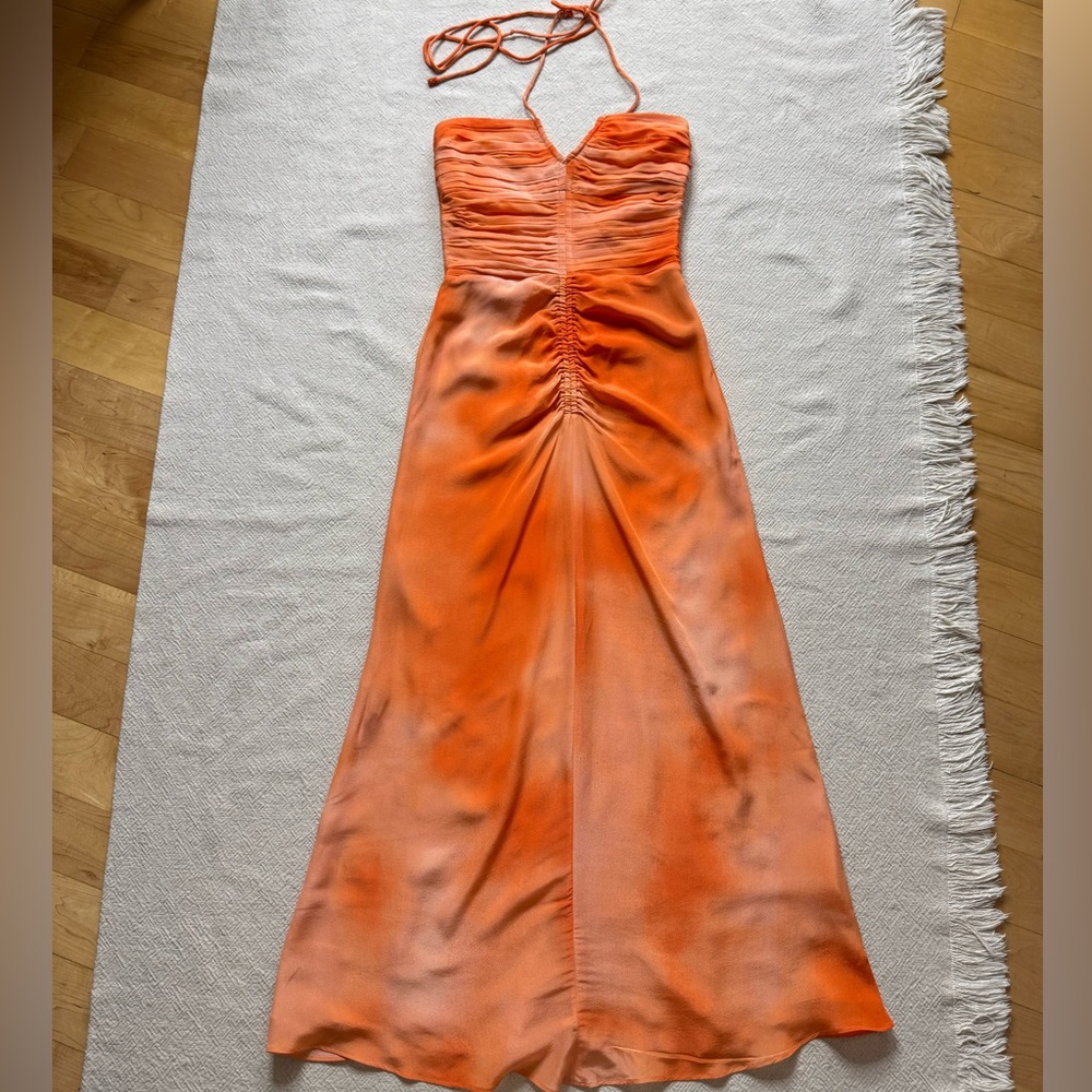Maria Cher Alagon Toribia Tangerine Silk Ruched Maxi Dress XS - Picture 2 of 10